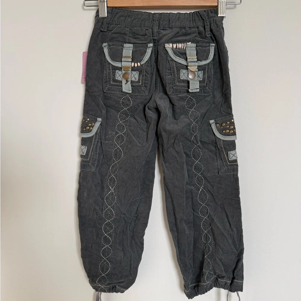 Girls Size 5 Corduroy Cargo Capri Pants Y2K Studded Embroidered
